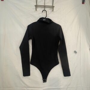 Good American Bodysuit Womens Large Black Long Sleeve Mock Neck‎ Snap Closure